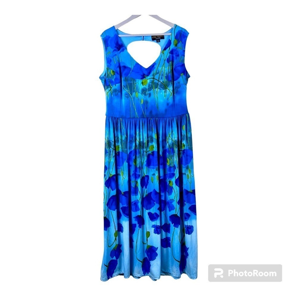Marc Bouwer Blue Floral Keyhole Maxi Dress